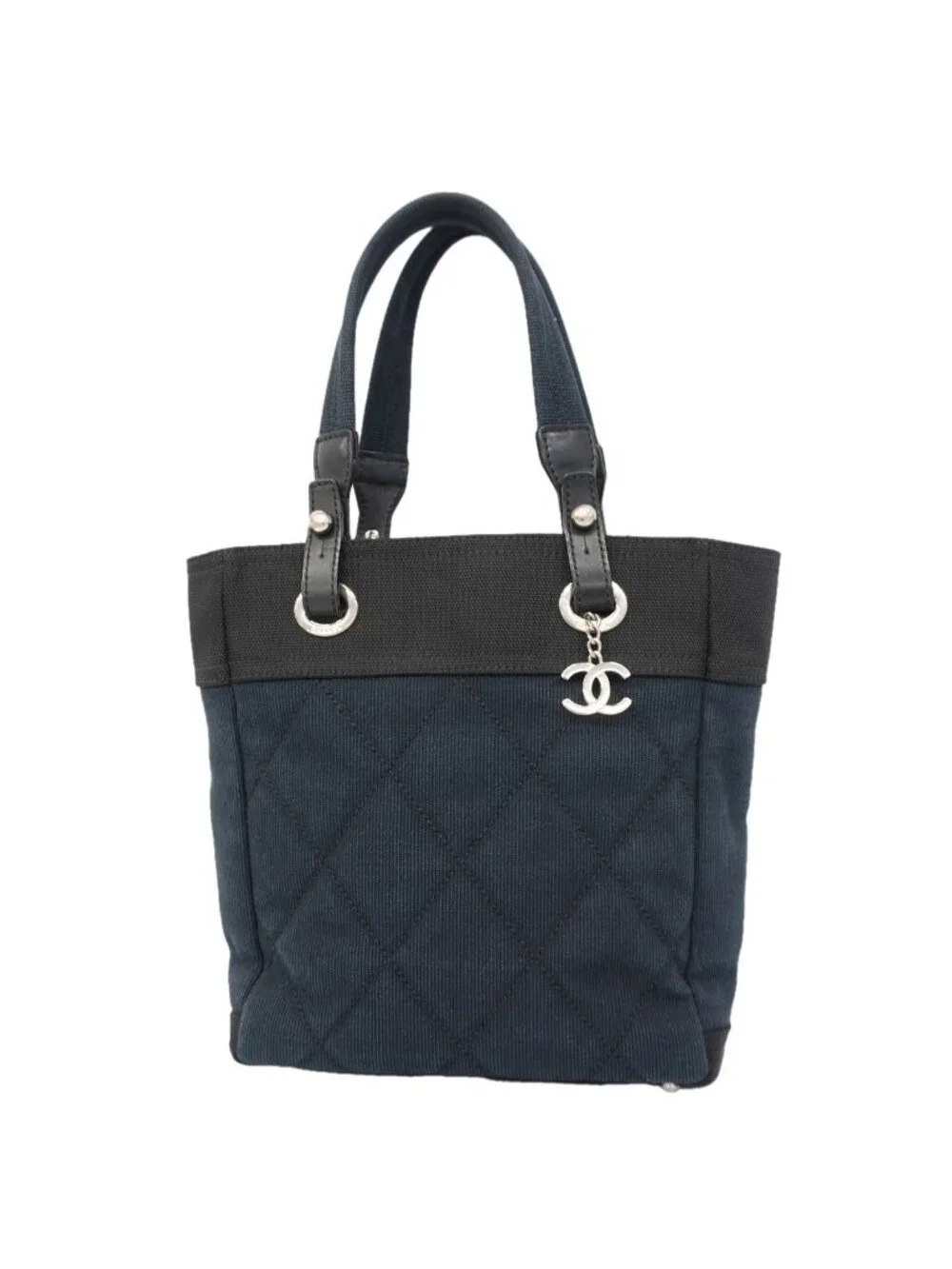 Chanel Tote Bag Paris Biarritz Canvas Navy Black Silver